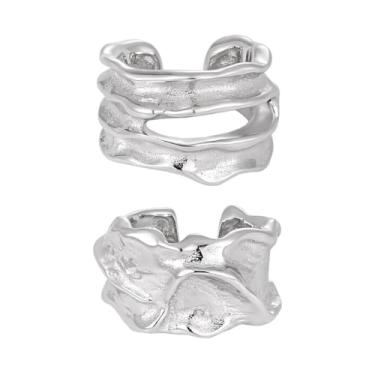Imagem de ADAIER Prata ajustável para homens e mulheres, design de brincos não perfurados de metal texturizado para orelha de punho não perfurado, clipes de orelha em brinco de cartilagem para brincos de