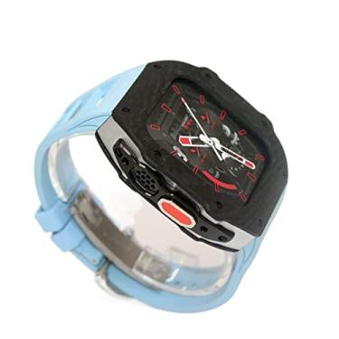 Imagem de BUDAY Capa de relógio de fibra de carbono com kit de modificação de pulseira de borracha de flúor, para Apple Watch Ultra 49 mm, pulseira fluororubber Wach + bisel, para Iwatch 8 7 45 mm 6 5 4 SE 44