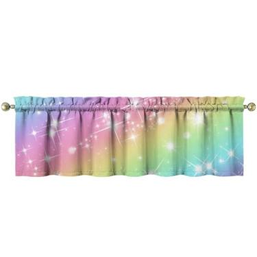 Imagem de Nojuikm Arco-íris sanefas de cozinha engraçadas pequenas decoração cortinas sobre pia design para cozinha, quarto, lavanderia, decoração de casa 46 x 137 cm