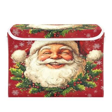 Imagem de SEHANY Linda caixa de armazenamento de Papai Noel de Natal com tampas e alças, organizador de cestas de armazenamento de tecido dobrável, caixas de armazenamento de cubos grandes para roupas, cobertor