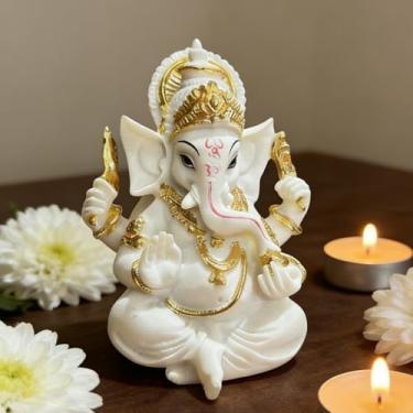 Imagem de Yahu Lando Estátua do Senhor do Deus Indiano Ganesha, Vidro Branco Lmitation Estátua de Elefante Hindu Ganpati, Esculturas de Buda Ídolo Ganpati, Presente Hindu, Templo Doméstico, Meditação Mandir,