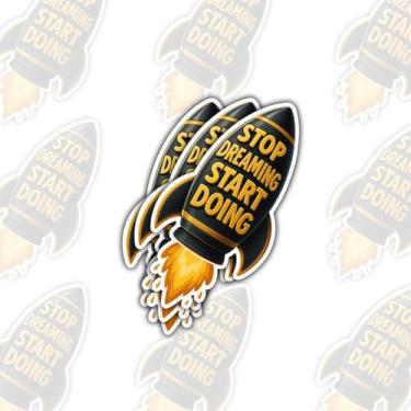 Imagem de Adesivo de 3 peças Stop Dreaming Start Doing, frase motivacional, foguete motivacional, mensagem de produtividade, decalque para estudantes, empreendedores, trabalhadores, adolescentes, adultos