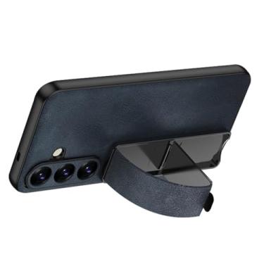 Imagem de Capa de couro para Samsung Galaxy S23 Ultra/S24 Ultra/S25 Ultra, Função de Suporte de Pulseira Matte Slim Capa Proteção da Câmera Anti-Riscos