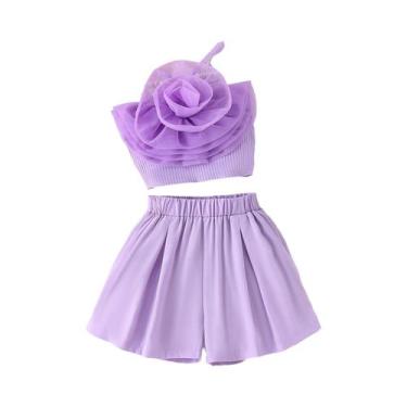 Imagem de Conjunto De Roupas De Verão Para Meninas 4 Peças Top De Um Ombro Short