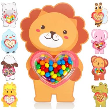 Imagem de Diltik Pacote com 36 cartões de doces de dia dos namorados com cúpulas de plástico, cartões de felicitações de animais de dia dos namorados, porta-petiscos artesanais para doces, presentes de sala de