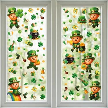 Imagem de WALPLUS Adesivos de janela de Dia de São Patrício Decorações de primavera Reutilizáveis de dupla face Removível para vidro Lucky Leprechaun Window Clings 178 peças