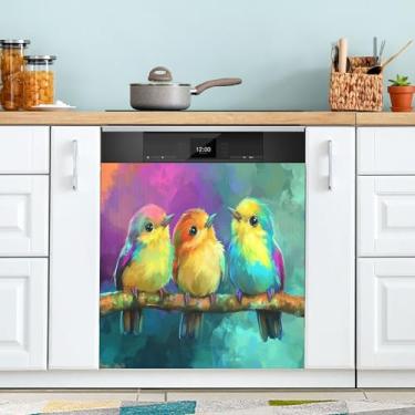 Imagem de xigua Capa magnética para lava-louças de pássaros fofos, adesivos magnéticos decorativos antiarranhões para painel de geladeira e lava-louças, decoração personalizada de cozinha doméstica 58 x 66 cm