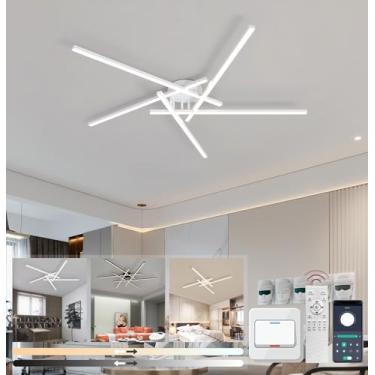 Imagem de Luminária de teto criativa em LED para sala de estar, moderna, com intensidade regulável e controle remoto, ideal para quarto, escritório, cozinha e sala de jantar (branca, 5 lâmpadas de 72W
