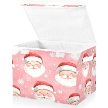 Imagem de Blueangle Cestos de armazenamento fofos de Papai Noel com tampas, 42 x 32 x 30 cm, grande cesta organizadora dobrável para decoração de casa e escritório (325)