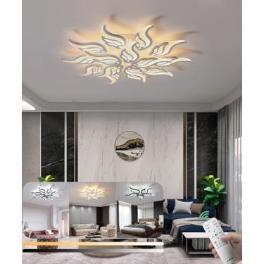 Imagem de Luminária de teto moderna com LED dimerizável para sala de estar, 80W, com controle remoto. Luminária pendente elegante em acrílico para quarto, sala de jantar e escritório (branca, 15 lâmpa