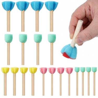 Imagem de 20 pincéis de esponja para pintura, pincel de esponja de estrela de flor redonda, ferramentas de pintura acrílica de classe de arte para artes e artesanato, 5 esponjas artísticas de estilo