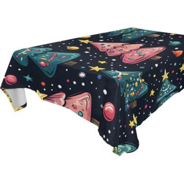 Imagem de Blueangle Toalha de mesa com desenho animado de árvores de Natal – Toalha de mesa retangular de poliéster impermeável e resistente a manchas para ambientes internos e externos, 152 x 228 cm (628)