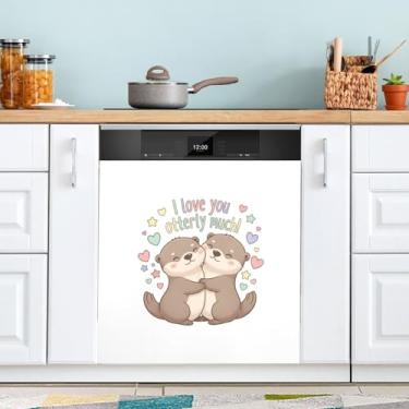 Imagem de ATTX Capa magnética de lontras de desenho dos namorados | Adesivo decorativo de eletrodomésticos de 58 x 66 cm para armários domésticos e eletrodomésticos #392