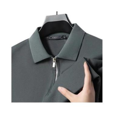 Imagem de Camisa Polo Masculina Slim Fit Casual De Verão Respirável Com Meio Zíp