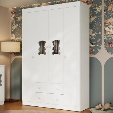 Imagem de Guarda-roupa Infantil 122cm Com Vidro 4 Portas E 2 Gavetas Teddy Multimóveis Mp4488 Branco Branco