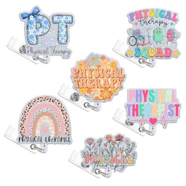 Imagem de Porta-crachá retrátil para enfermeira - 6 peças de carretel de crachá fisioterapeuta de flores para CNA, glitter acrílico com clipe jacaré, acessórios de trabalho para enfermeiras assistentes médicos