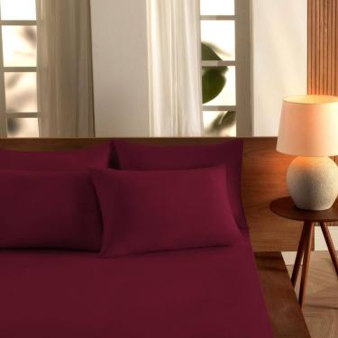 Imagem de Jogo De Cama Malha Queen Liso Vivaldi 100% Algodão 03 Peças Merlot