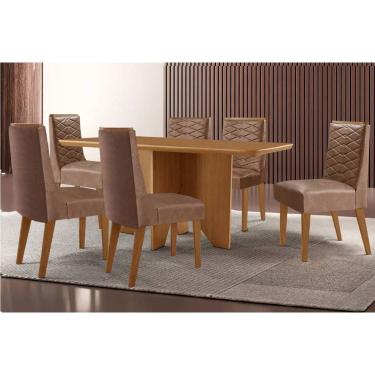 Imagem de Sala Jantar Mesa Nevada Tampo Curvo 180cm+6 Cadeiras Maldivas Madeira Naturale - Capuccino/Corano Capuccino - Rufato