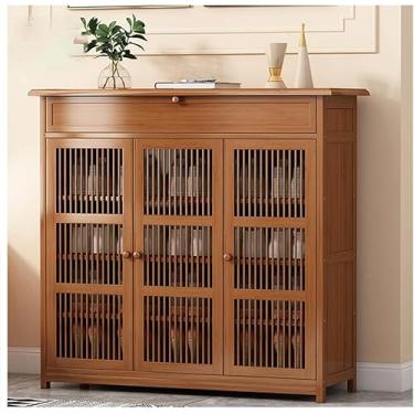 Imagem de Armário De Armazenamento De Sapatos De Bambu,armário De Sapatos Com 2 Portas/3 Portas/4 Portas,para Corredor,armário De Sapatos De Pé Livre Para Sala De Estar,sapateira Co, Brown, 100CM