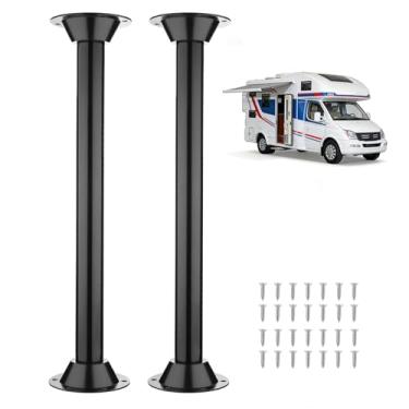 Imagem de GEARCESS Pernas de mesa RV de 73.7 cm e suporte de base | Alumínio resistente | Pedestal padrão para trailer, barco | Acabamento preto fosco durável (2 pernas e 4 bases)