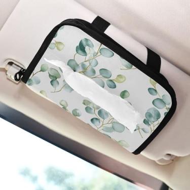 Imagem de SEHANY Porta-lenços de papel de carro com folhas verdes, caixa de lenços para carro, viseira solar, porta-guardanapos, dispensador de máscara de carro retangular, caixa de lenços de papel de veículo