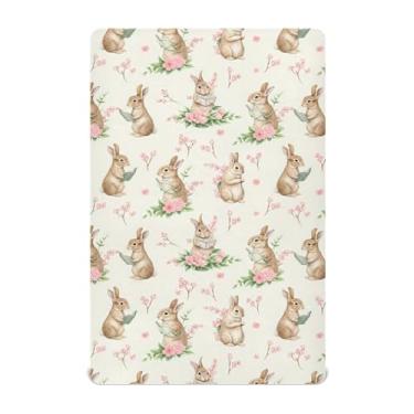 Imagem de SEHANY Lençol de berço de coelho fofo para meninos e meninas, macio, respirável, elástico, lençol com elástico padrão para bebês de 27 x 99 cm