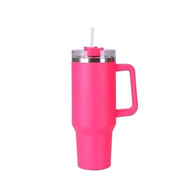 Imagem de Copo Térmico Inox 304 com Canudo e Alça | Garrafa Térmica de 1,2 Litros (1200ml) para Academia, Trabalho e Viagem(PINK)