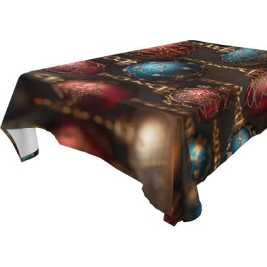 Imagem de Blueangle Toalha de mesa de bola de Natal – Toalha de mesa retangular de poliéster impermeável e resistente a manchas para ambientes internos e externos, 137 x 183 cm (101)
