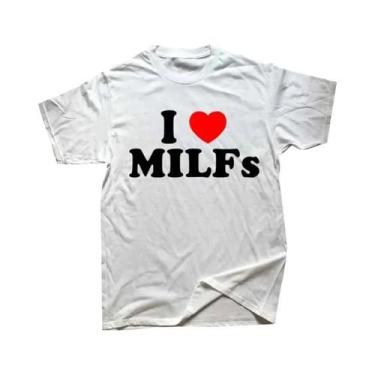 Imagem de Camiseta Masculina Engraçada Com Estampa De Coração MILF, Manga Curta,