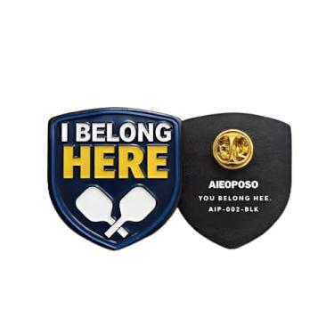 Imagem de AIEOPOSO Crachá de pino de metal Pickleball – Identidade "I Belong Here" colecionável | Acessório de broche de pickleball para jogadores, equipes, clubes e eventos de torneios