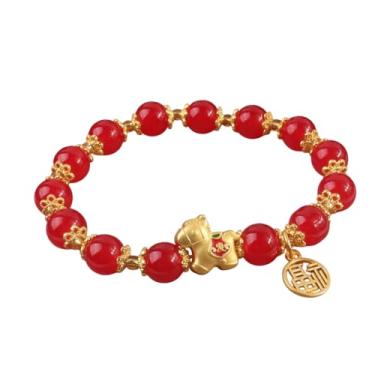 Imagem de MMIUAEG Pulseira com contas de cavalo do zodíaco chinês ano do cavalo pingente da sorte cristal com moeda Fu Feng Shui pulseiras para mulheres e homens decorações de joias de ano novo chinês, Medium