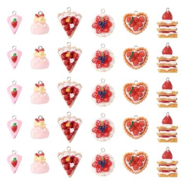 Imagem de Craftora 30 pingentes de resina de bolo de morango imitação de comida pingente de resina de torta de morango pingentes de pingente de sobremesa para artesanato faça você mesmo, brinco, pulseira, colar