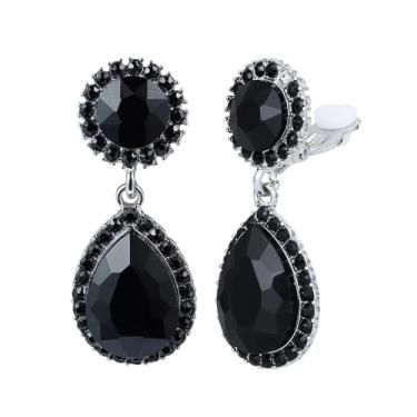 Imagem de Brincos femininos elegantes com pingente de gota e strass de cristal, Medium, Cristal, Sem pedra preciosa