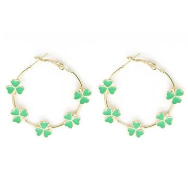 Imagem de Brincos de Dia de São Patrício para mulheres, argola de trevo verde, brincos irlandeses, joias, festivais, feriados, joias, presente, Large, Liga de aço, Sem pedra preciosa