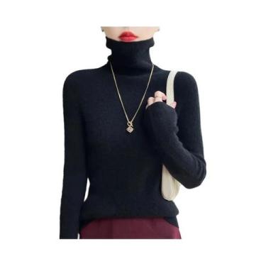 Imagem de Suéter De Tricô Feminino De Gola Alta, Outono Inverno, Top Fashionável