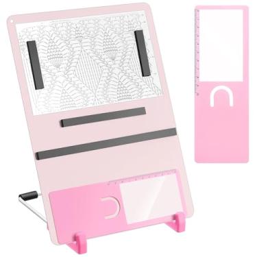 Imagem de Flutesan 8 peças de acessórios e ferramentas de ponto cruz 29 x 11,5 cm x 4,7 polegadas placa magnética de metal suporte padrão de tricô 2 lupas de marcador de livro com régua 1 suporte 4 tiras