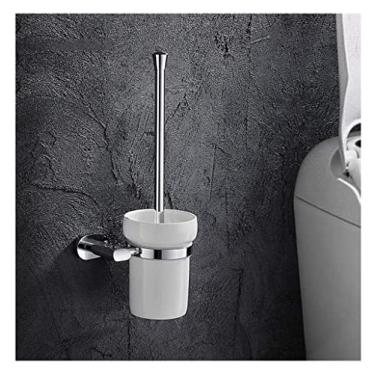 Imagem de Suporte de escova de vaso sanitário, conjunto de escova de vaso sanitário e suporte, suporte de parede para escova de vaso sanitário, perfeito para limpar e esfregar pisos de banheiro e acessórios