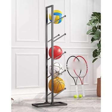 Imagem de ZDJZMGZ Suporte de basquete, rack de armazenamento de bola vertical de metal, suporte de armazenamento vertical adequado para salão de basquete, preto, fileira única de 5 níveis