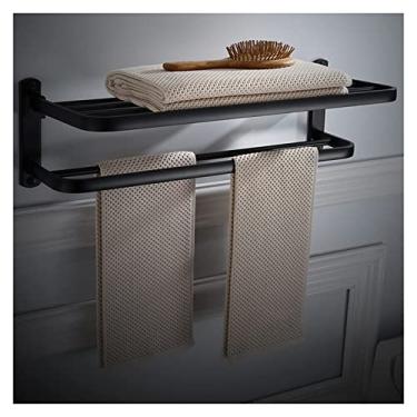 Imagem de 3FLQOOPP Toalheiro Toalheiro de banheiro Suporte de toalha montado na parede, toalheiro de banheiro, suporte de toalha de banho fixo dobrável escovado a óleo de liga de alumínio, prateleiras de banho