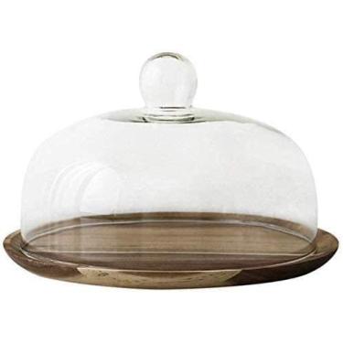 Imagem de Suportes de bolo 16/8/25 cm prato de bolo disco de lanche de madeira bandeja de degustação de sobremesas de hotel capa de pó de vidro doméstico bandeja decorativa para servir (tamanho: 15 cm) (6