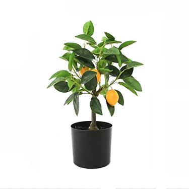 Imagem de Plantas artificiais de 43 cm em vaso de plástico artificial preto, linda decoração de limoeiro falso, árvores artificiais para festa no jardim, bonsai, pinheiro