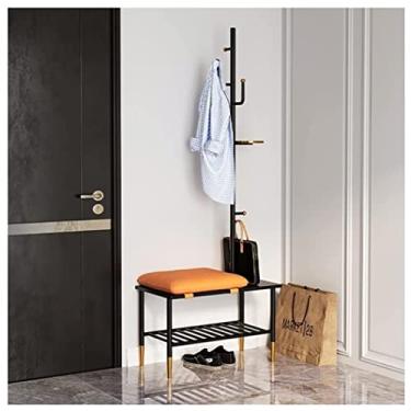 Imagem de SLGGPJBU Cabideiro para piso que economiza espaço, sapato, corredor, árvore, com suporte de 2 níveis, árvore com banco de armazenamento e 6 ganchos para entrada, corredor, entrada, roupas, suporte
