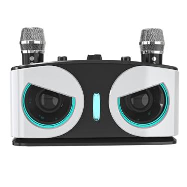 Imagem de RiToEasysports Máquina de karaokê, Alto-falante de karaokê Com Experiência de Som Envolvente Com 2 Microfones Sem Fio, Efeitos de Luz RGB para Casa, Ao Ar Livre (Branca)