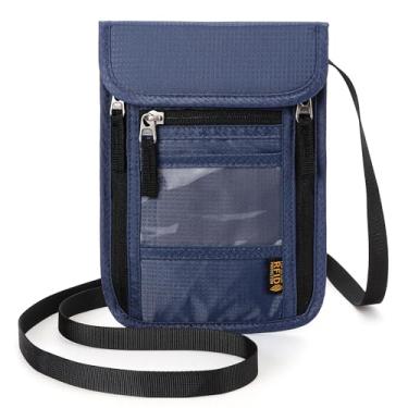 Imagem de Carteira de pescoço para passaporte com bloqueio de RFID, porta-passaporte, multifuncional, organizador de documentos, carteira de viagem para homens e mulheres, Azul escuro
