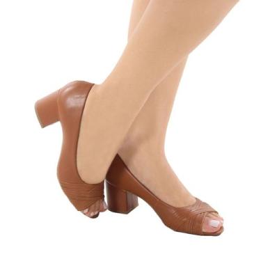 Imagem de Sapato Feminino Peep toe Salto Baixo Confortável Bico Aberto - Feminy 