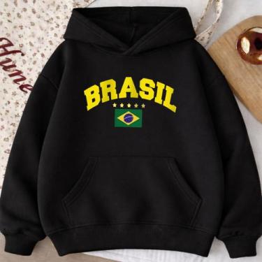 Imagem de Moletom Canguru Adulto Brasil Estrelas 1001 Casaco Blusa De Frio Uniss