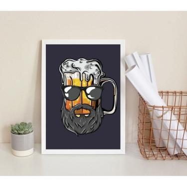 Imagem de Quadro Decorativo Cerveja Barbearia 24x18cm - Vidro e Moldura Branca