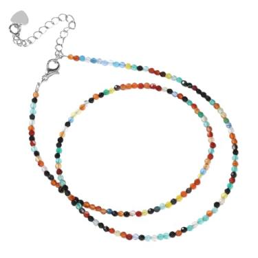 Imagem de tincolia Colar de contas de pedra natural, simples, multicolorido, perfeito como presente para melhores amigos, corrente de clavícula, diariamente/festa