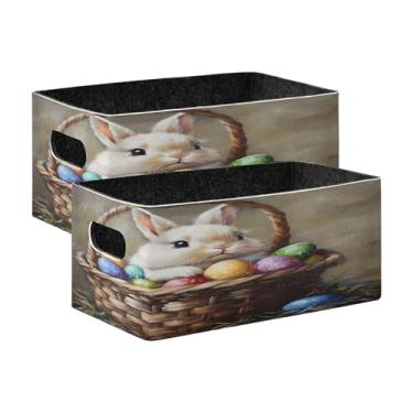 Imagem de xigua Conjunto de 2 caixas de armazenamento fofas de coelhinho da Páscoa, cubo de armazenamento dobrável, organizador de cestas de armazenamento para livros, prateleiras, armário, lavanderia, berçário