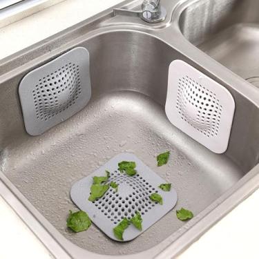 Imagem de 3 capas quadradas de drenagem para chuveiro, coletor de cabelo, plugue de silicone plano para banheiro e cozinha, filtro de proteção de ralo de chuveiro, tampa de filtro de filtro com ventosas